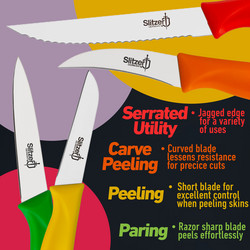 Slitzer Germany 4-Piece Paring Knife Set, 3 1/2 Inch Blade, German  Stainless Steel, Colored Handles, Red, Yellow, Green, Orange
